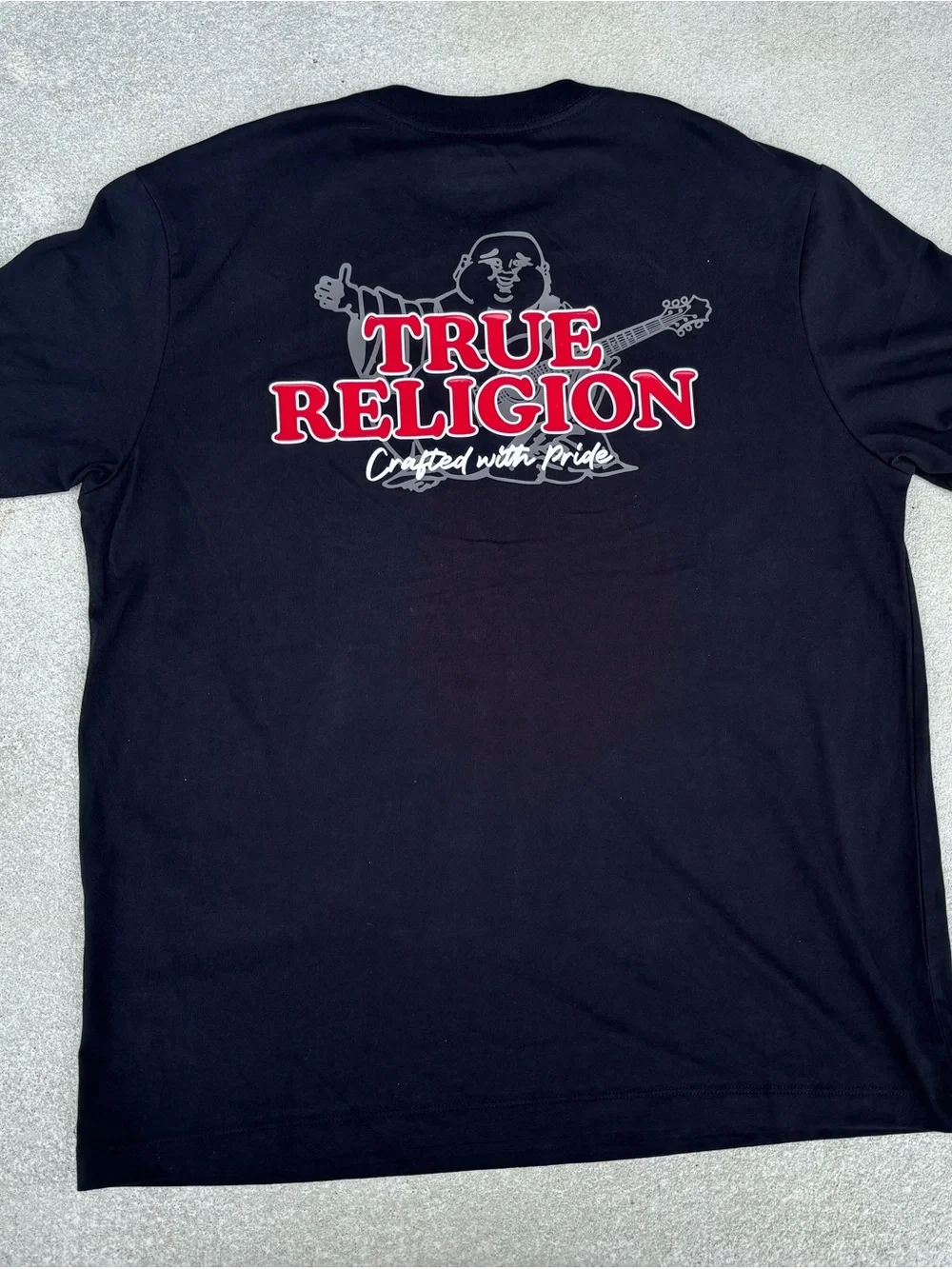 True Religion Black Short Sleeve Tee with Red Horseshoe Logo